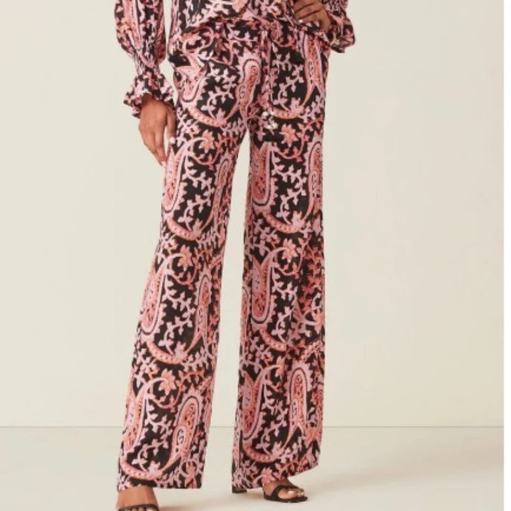 Figue Theodora Paisley-Print Wide Leg Silk Pants Size Large - Picture 4 of 6
